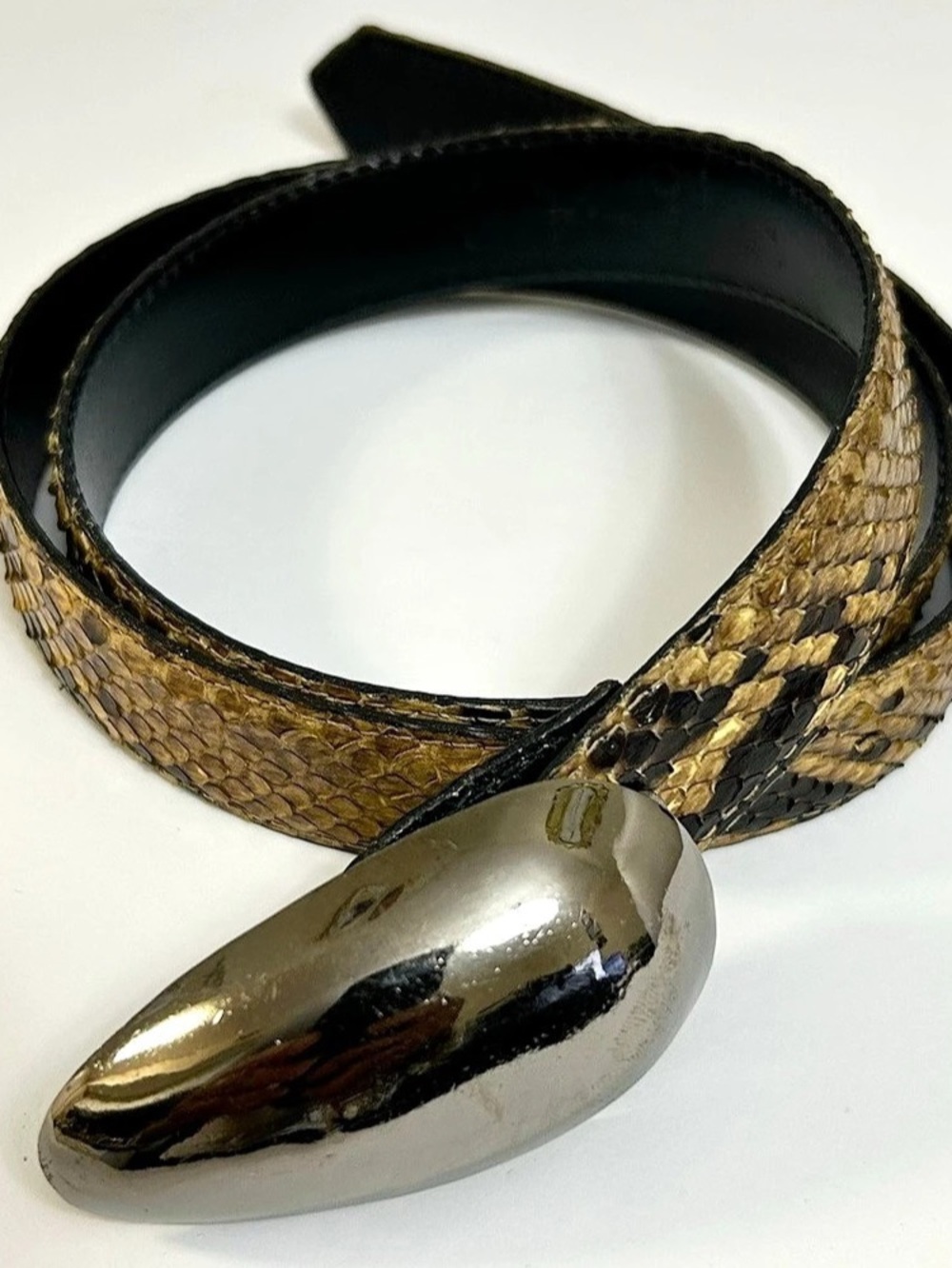 Robin Kahn Genuine Snakeskin Python Print Leather Belt Size 36 vintage 80s